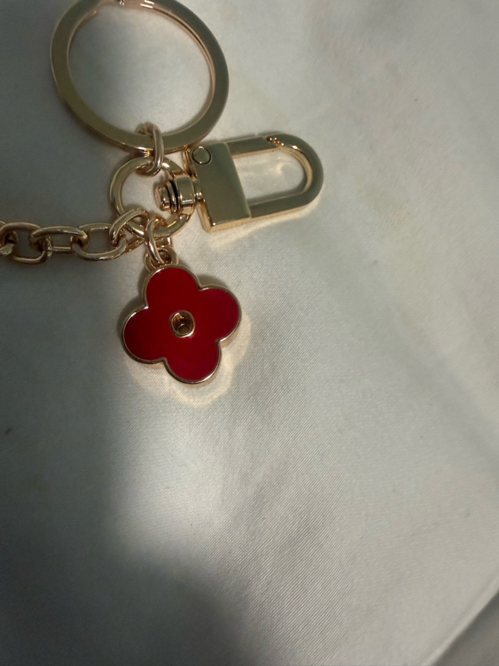 KeyChain with a hook for Bags with Red Flower Charm and gold tone accents! - Picture 3 of 3